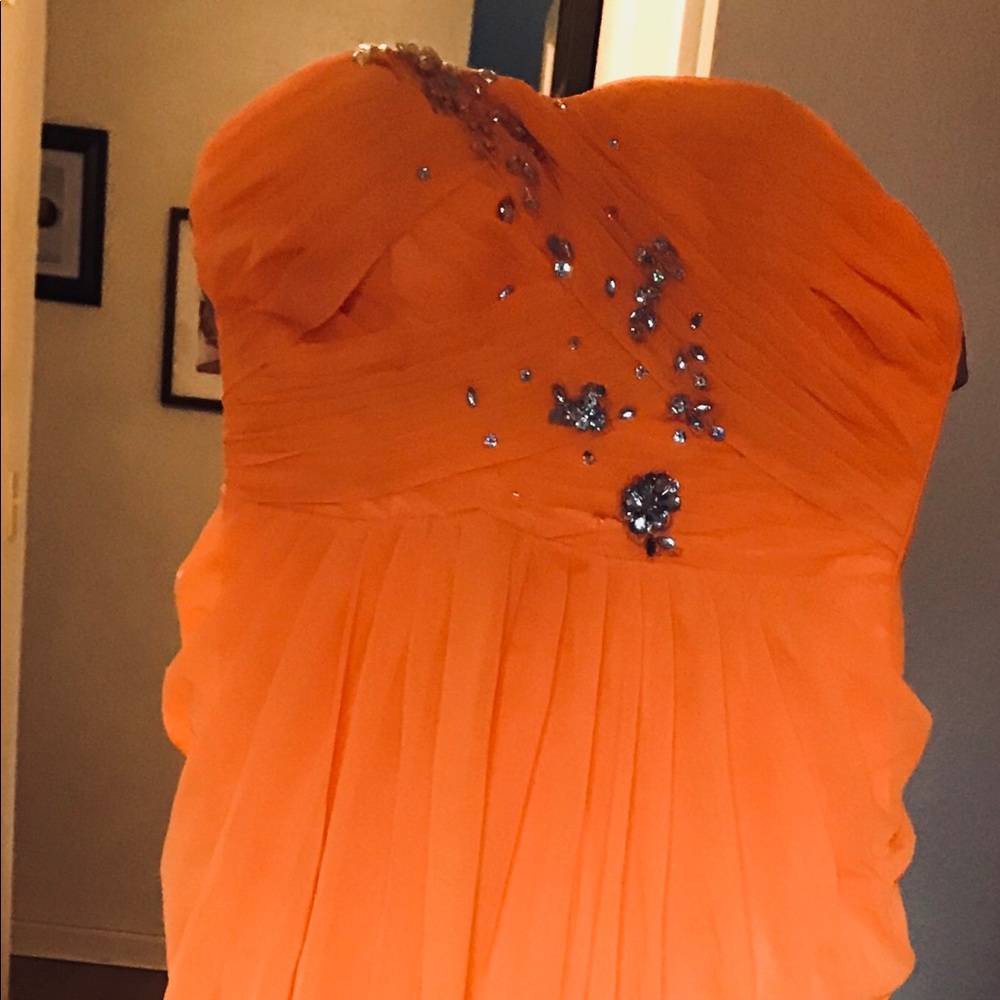 Orange/ bright salmon long dress with beading.